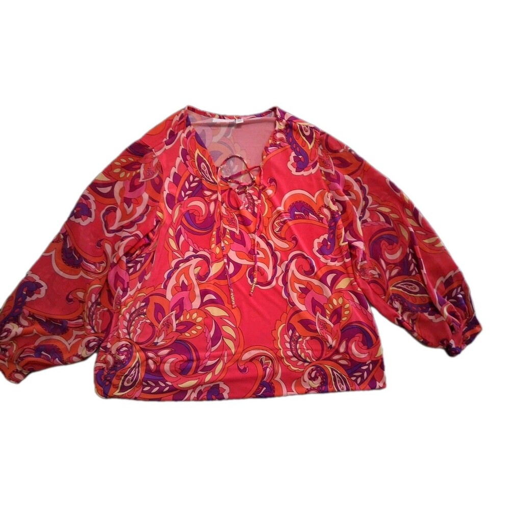 Susan Graver WomenLiquid Knit Top Sz 2X Multicolor Artisy Sheer Sleeves  Stretch